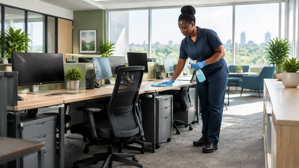 Shared commercial office after detailed cleaning, orderly and ready for the morning
