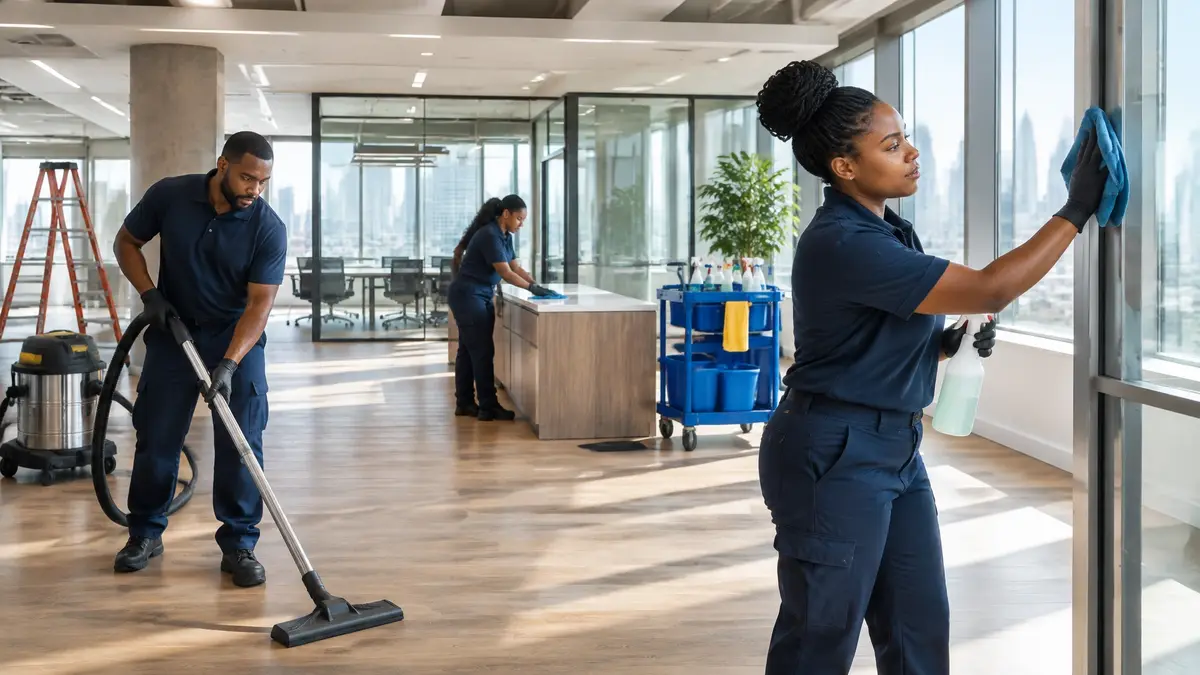 Commercial cleaner removing fine dust in a newly renovated office